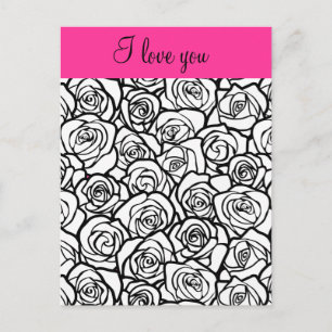 Ich liebe dich Elegante schwarze weiße Rosen Chic Postkarte