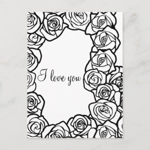 Ich liebe dich Elegante schwarze weiße Rosen Roman Postkarte