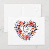 Ich liebe dich, farbenfrohes Blumendesign, Postkarte (Vorne/Hinten)