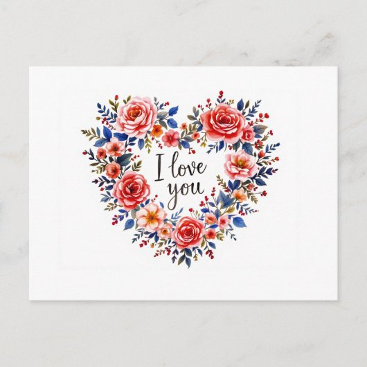 Ich liebe dich, farbenfrohes Blumendesign, Postkarte (Vorderseite)
