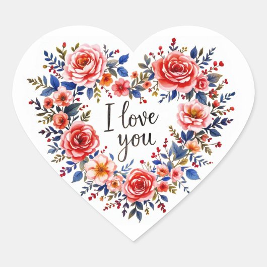 Ich liebe dich, farbenfrohes Design, Herz-Aufkleber (Vorderseite)