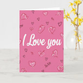 Ich liebe dich Fuchsia Rosa Karte (Gelbe Blume)