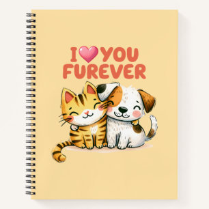 Ich liebe dich für immer Süße Kawaii-Katze und Hun Notizblock