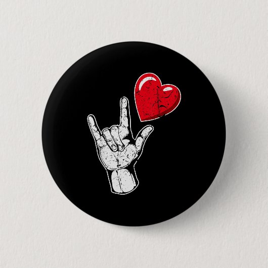 Ich liebe dich Handzeichen Valentinstag Shirt _ Sp Button (Vorderseite)