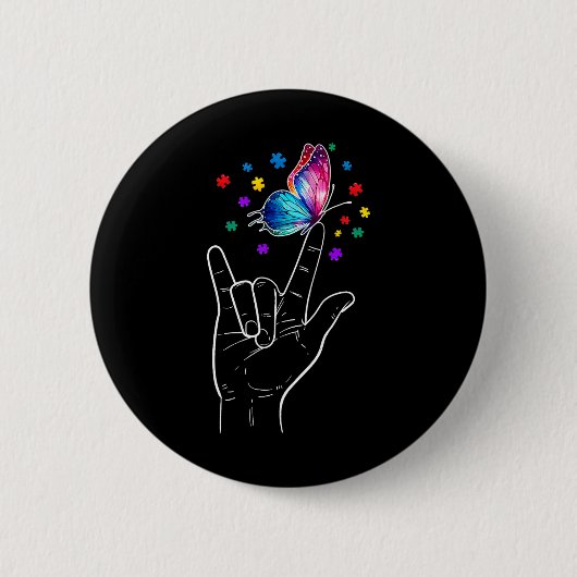 Ich liebe dich Handzeichensprache Schmetterling Au Button (Vorderseite)