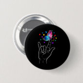 Ich liebe dich Handzeichensprache Schmetterling Au Button (Vorne & Hinten)