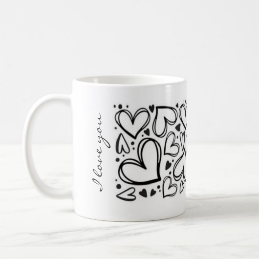 Ich liebe dich Herz Design Kaffeetasse (Links)