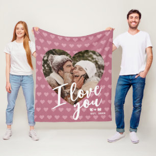 Ich liebe Dich Herz Foto & Initialen Fleecedecke