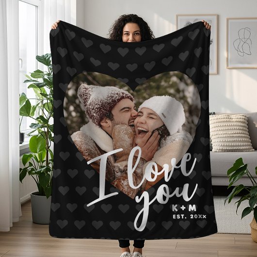 Ich liebe Dich Herz Foto & Initialen Fleecedecke