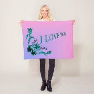 Ich Liebe dich, Herz mit Blume und Schmetterling Fleecedecke