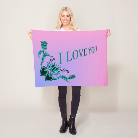 Ich Liebe dich, Herz mit Blume und Schmetterling Fleecedecke (Beispiel)
