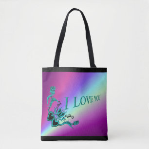 Ich Liebe dich, Herz mit Blume und Schmetterling Tasche