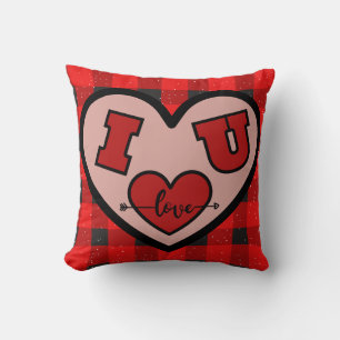 Ich liebe Dich (Ich <3 Dich) Rot und Schwarz Karo- Kissen