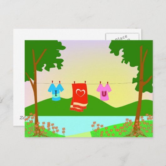 Ich Liebe dich in einer Kleiderreihe Postkarte (Vorne/Hinten)