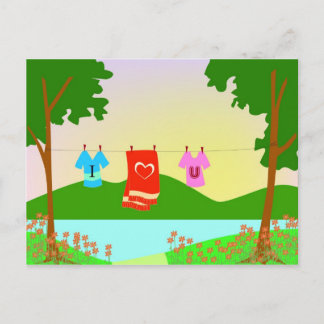 Ich Liebe dich in einer Kleiderreihe Postkarte