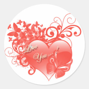 ICH LIEBE DICH IN ROTEM HERZEN RUNDER AUFKLEBER