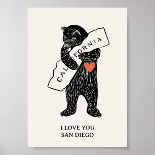Ich liebe dich Kalifornien Bär Umarmung Karte Benu Poster