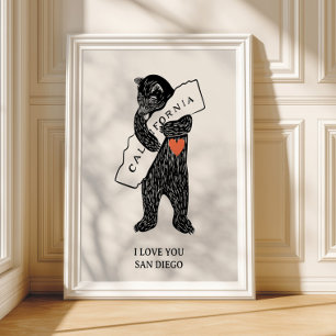 Ich liebe dich Kalifornien Bär Umarmung Karte Benu Poster