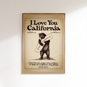 Ich liebe dich Kalifornien Bär Umarmung Karte Poster