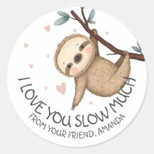 Ich liebe dich Langsam sehr Faultier Valentinstag Runder Aufkleber