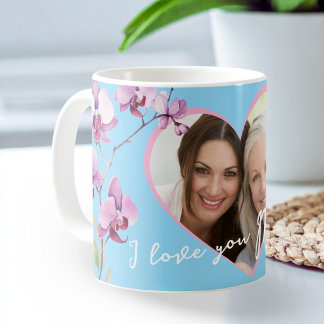 Ich liebe dich Mama Baby Blau Orchidee Herz Foto Kaffeetasse