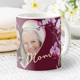 Ich liebe Dich Mama Burgunder Orchidee Herz Foto Kaffeetasse