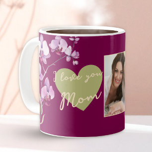 Ich liebe Dich Mama Burgunder Salbei Herz Foto Kaffeetasse