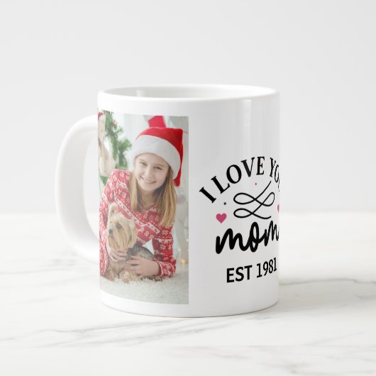 Ich liebe dich Mama | Elegant Script 2 Foto-Collag Jumbo-Tasse (Vorderseite Links)