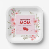 Ich liebe dich, Mama: Elegante rosa florale Mutter Pappteller (Vorderseite)