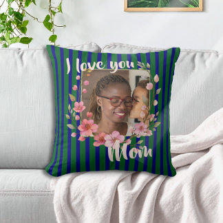 Ich liebe dich Mama gestreifte floral navy grün Fo Kissen