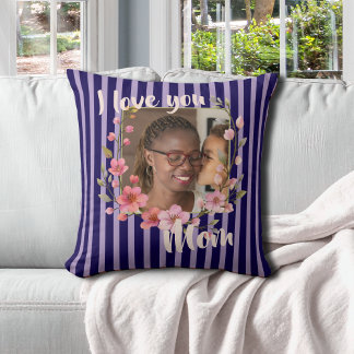 Ich liebe Dich Mama Indigo Blau Lavendel Blumen Fo Kissen