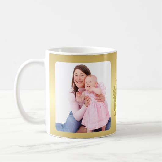 Ich liebe dich Mama mit goldenem Herzen und Fotos Kaffeetasse (Links)