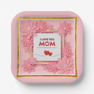 Ich liebe dich Mama Muttertag Floral und Gold Pappteller