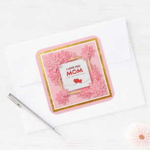 Ich liebe dich Mama Muttertag Floral und Gold Quadratischer Aufkleber