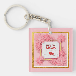 Ich liebe dich Mama Muttertag Floral und Gold Schlüsselanhänger