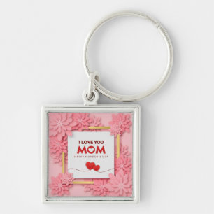 Ich liebe Dich Mama Muttertags Blumen und Gold Schlüsselanhänger