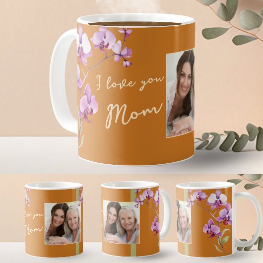 Ich liebe Dich Mama Orange Orchidee Bilderrahmen Kaffeetasse