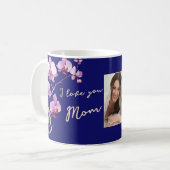 Ich liebe Dich Mama Orchidee Navy Blau Foto Kaffeetasse (Vorderseite Links)