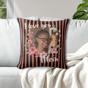 Ich liebe dich Mama Schwarze Korallen Blumen Foto Kissen