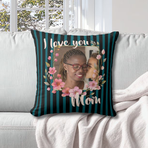 Ich liebe dich Mama Schwarze Teale Florale Fotogra Kissen
