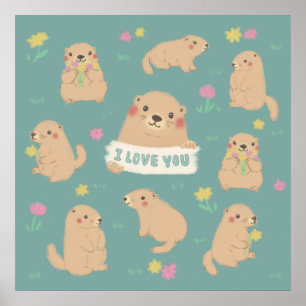 Ich Liebe dich, Marmots Illustration Poster