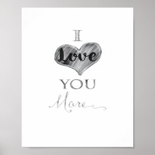 Ich liebe dich mehr Kreidetafel Herz-Typografie  Poster
