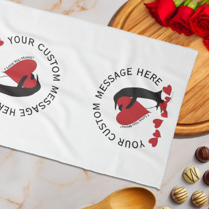 Ich liebe dich mehr! Pinguin rotes Herz Geschirrtuch