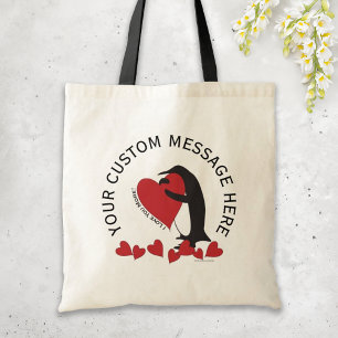 Ich liebe dich mehr! - Pinguin und rotes Herz Tragetasche