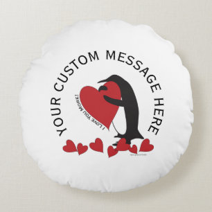 Ich liebe dich mehr! Pinguin und rotes Herz zum Va Rundes Kissen