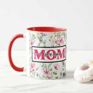 "Ich liebe dich MUTTER" Rosa Wasserfarbe Floral Tasse
