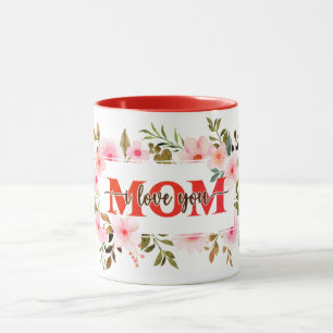 "Ich liebe Dich MUTTER" Rosa Wasserfarben-Rosen Tasse