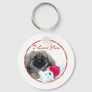 Ich liebe dich Pekingese Welpe Schlüsselanhänger