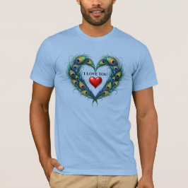 Ich liebe dich Pfauenfeder Herz Männer T-Shirt