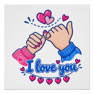 Ich liebe dich Pinky-Versprechen Süße Herzen Poster